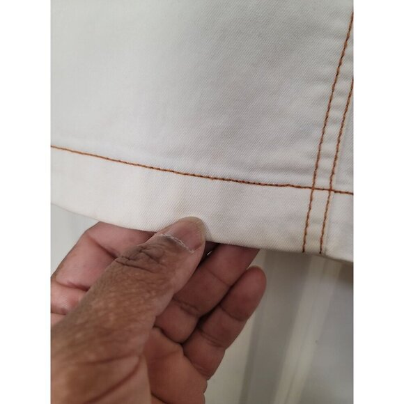 Ecko Red Women's Y2k Ivory Denim Mini 90 Skirt Red Stitching Size 7 - Picture 12 of 15